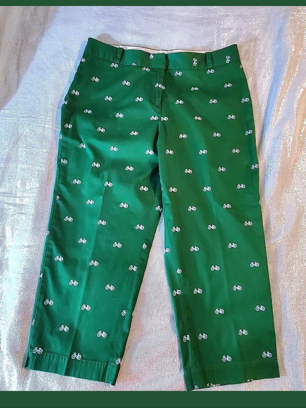 Talbots Green Capri Pants with White Bike Motif